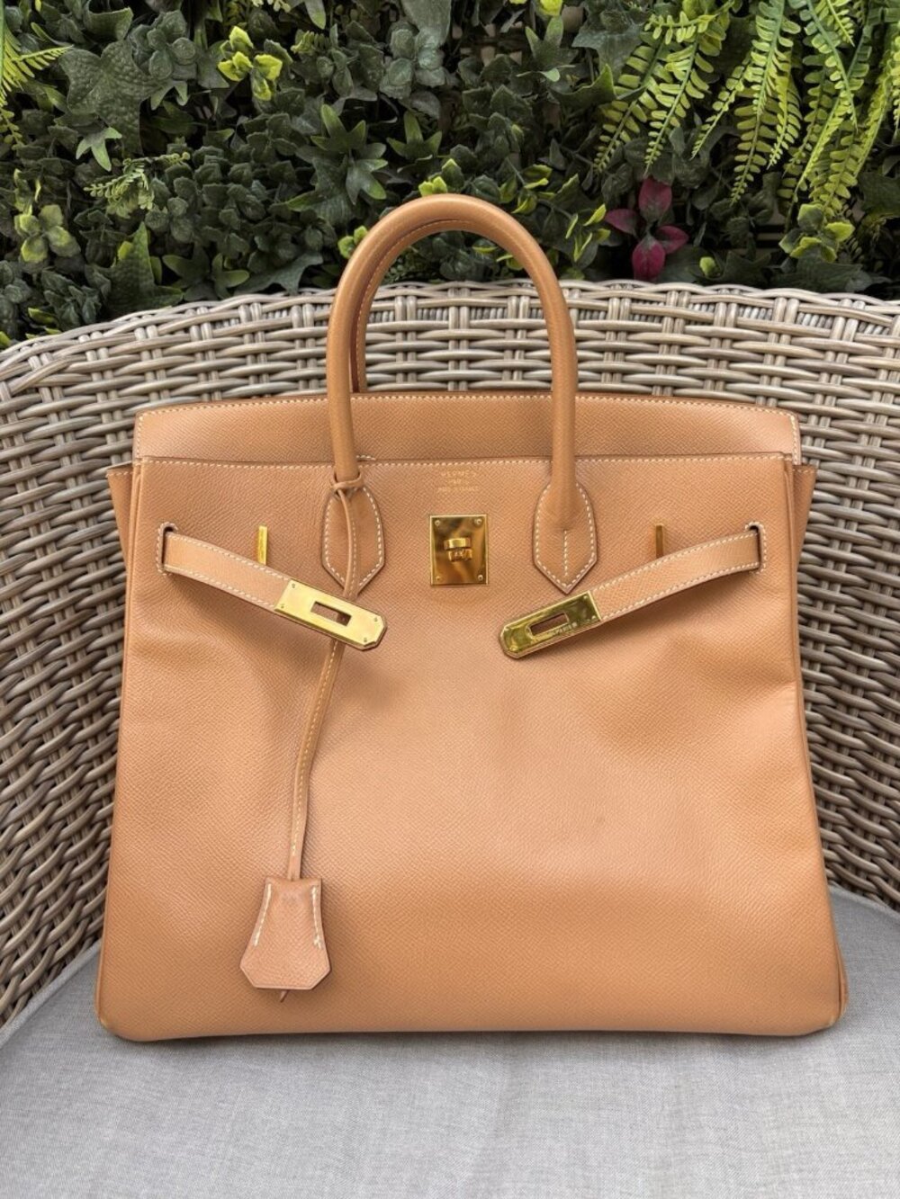 Authentic HERMES HAC Haut à Courroies 32 natural gold courchevel leather bag